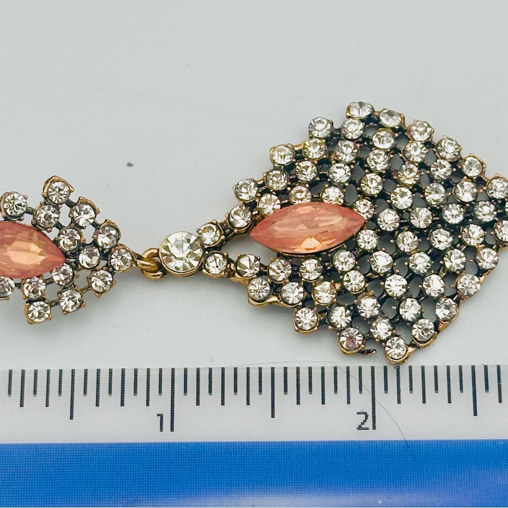 Vintage-Inspired Pink & Crystal Rhinestone Statement Drop Earrings - Picture 5 of 5